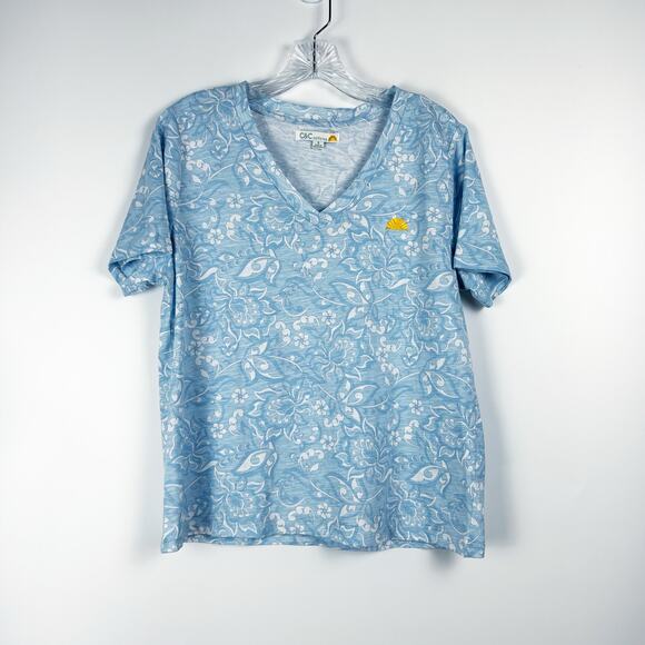 C&C California Blue Floral V Neck Top Logoed 100% Cotton Womens Size Small - Picture 3 of 12